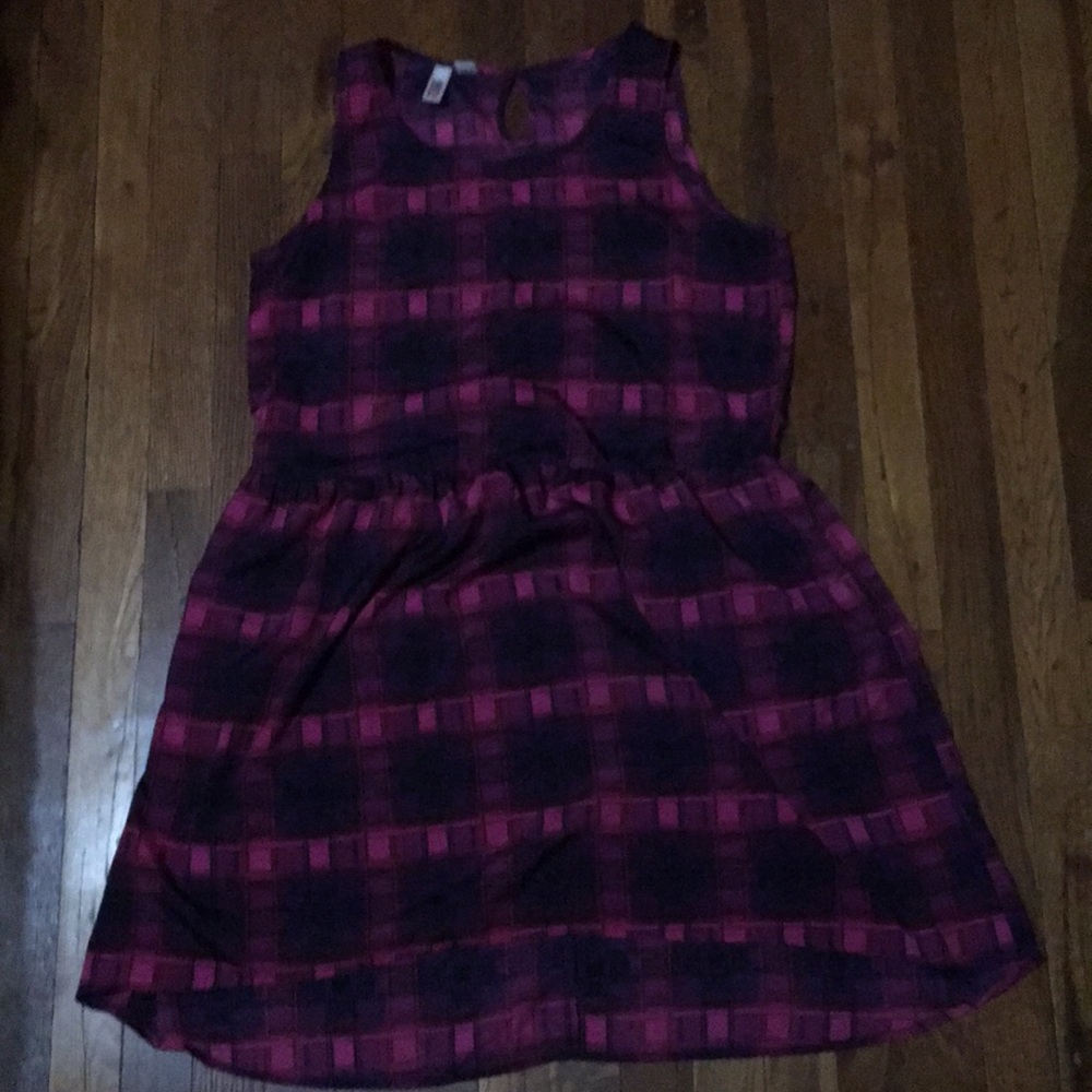Woman’s plaid pink purple dress